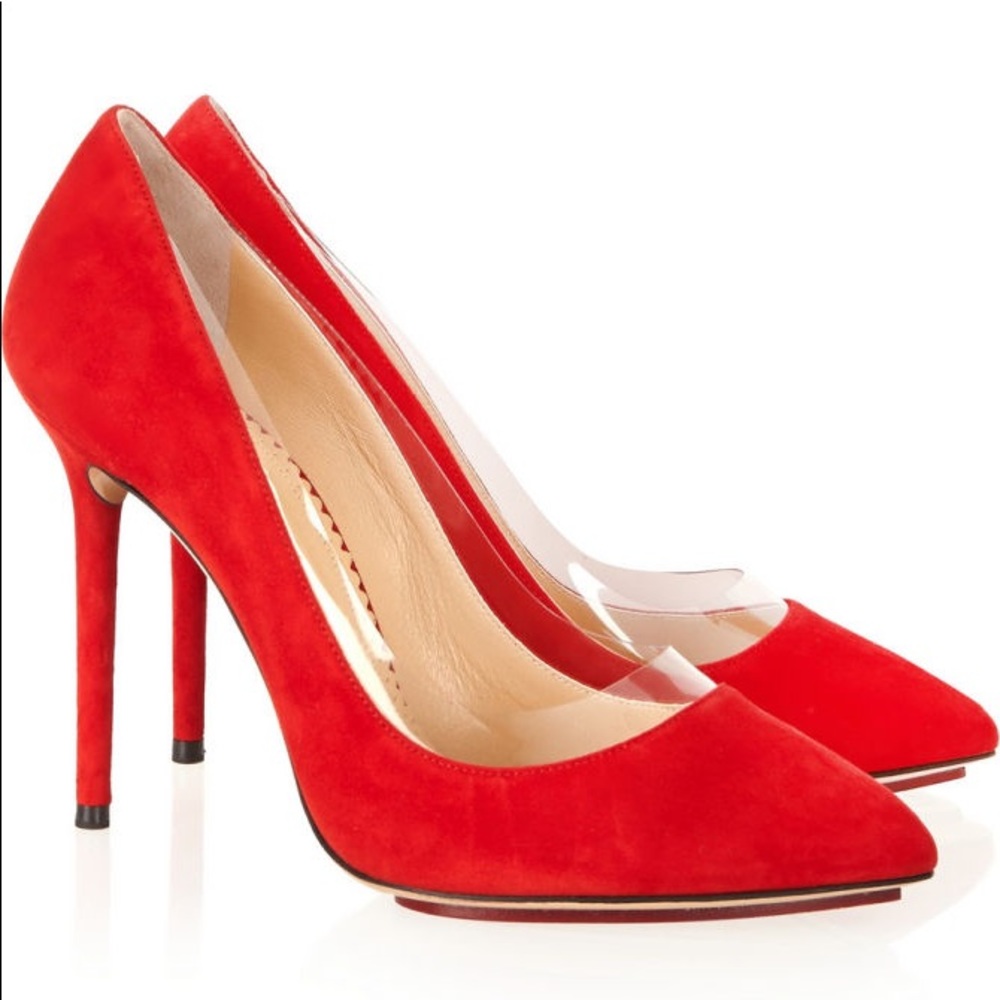 Charlotte Olympia Party Monroe Suede Pumps PVC tri